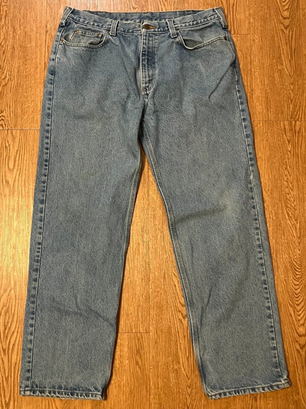 Carhartt B460 LVB Relaxed Fit Denim Jeans Light Wash 38x32 100% Cotton Workwear
